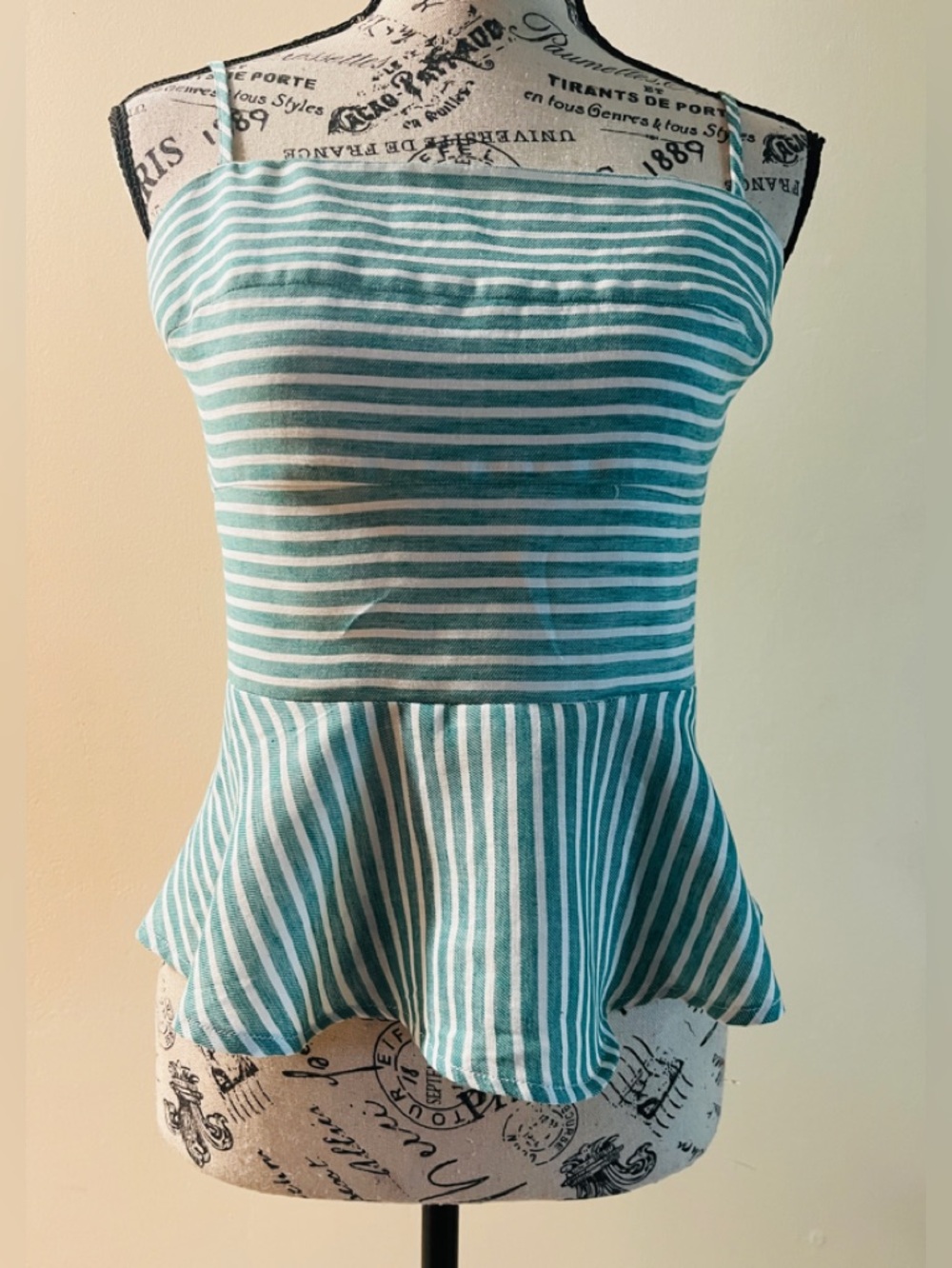 Miami - Green and White Striped Peplum Cami